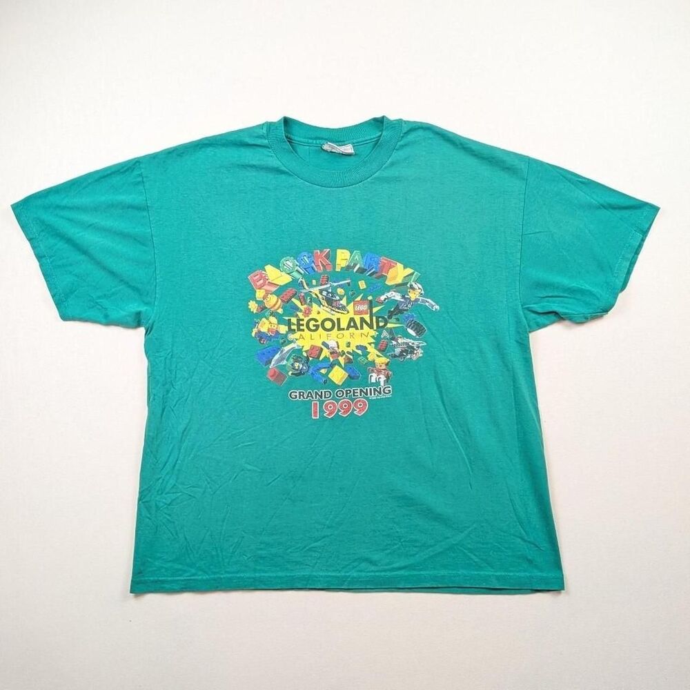 Vintage 1999 Lego Land California Grand Opening Green/Turquoise Tshirt Size XL